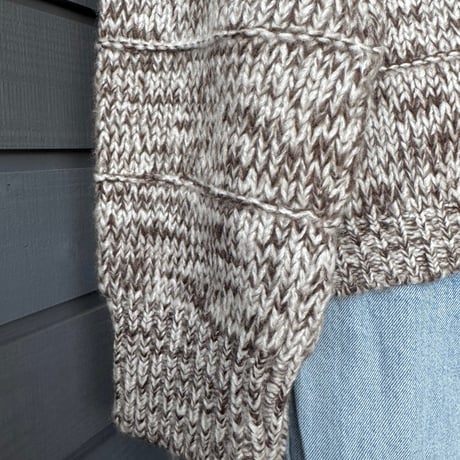Two-Tone Mohair Touch Relaxed Knit Cardigan  Brown x Gray