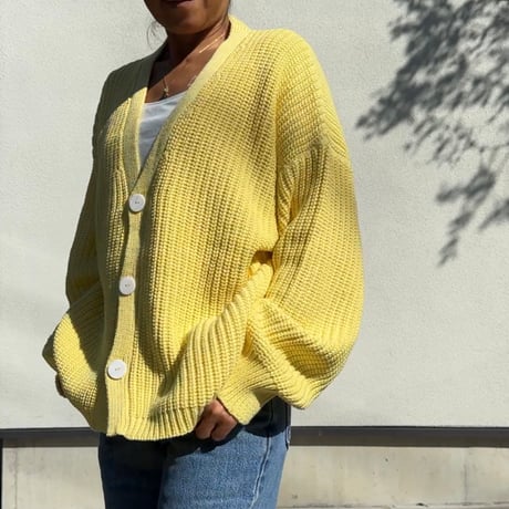 Natural Cotton Relaxed Knit Cardigan Lemon