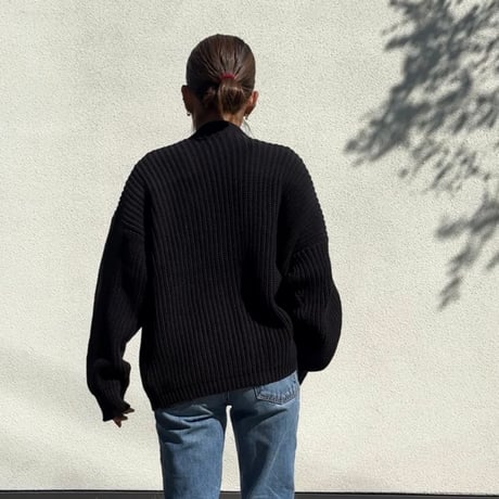 Natural Cotton Relaxed Knit Cardigan Black