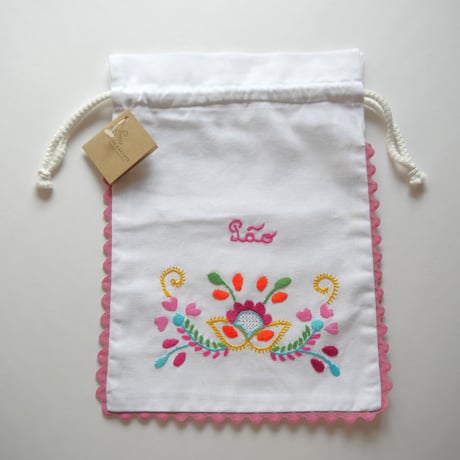 ヴィアナ・ド・カステロ刺繍のパン袋（カーネーション／ローズピンク）