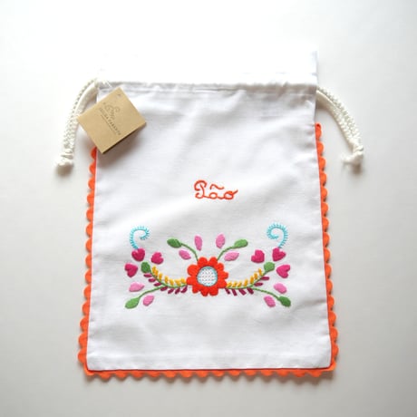ヴィアナ・ド・カステロ刺繍のパン袋（椿／オレンジ）
