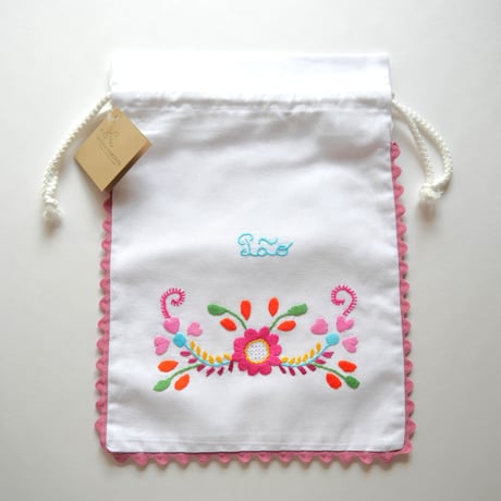 ヴィアナ・ド・カステロ刺繍のパン袋（椿／ローズピンク）