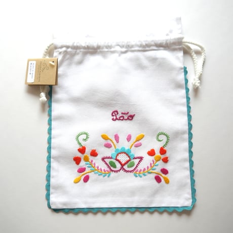 ヴィアナ・ド・カステロ刺繍のパン袋（カーネーション／水色）