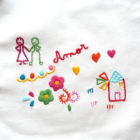 恋人たちのハンカチ刺繍のパン袋（赤）