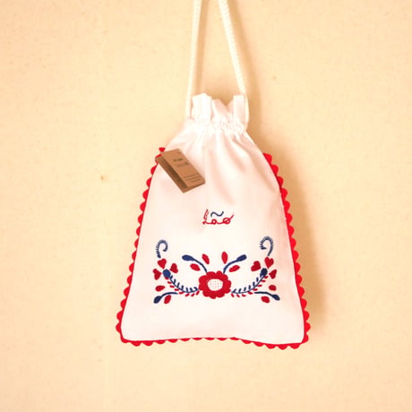 ヴィアナ・ド・カステロ刺繍のパン袋（椿／赤＆青）