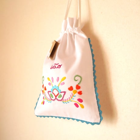 ヴィアナ・ド・カステロ刺繍のパン袋（カーネーション／水色）