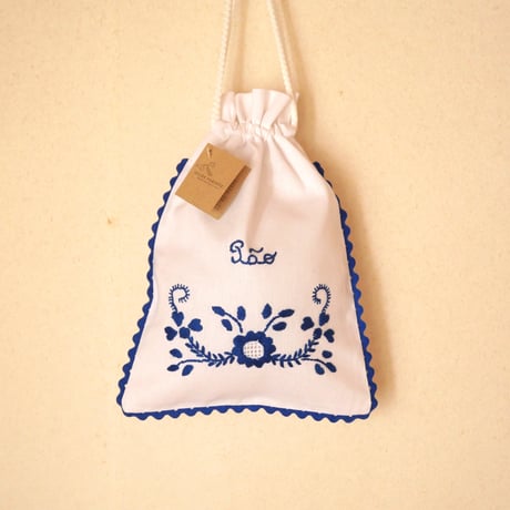 ヴィアナ・ド・カステロ刺繍のパン袋（椿／青）