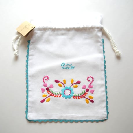 ヴィアナ・ド・カステロ刺繍のパン袋（椿／水色）