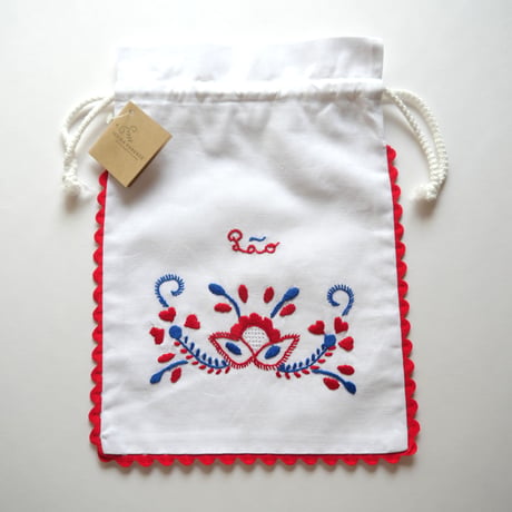 ヴィアナ・ド・カステロ刺繍のパン袋（カーネーション／赤＆青）