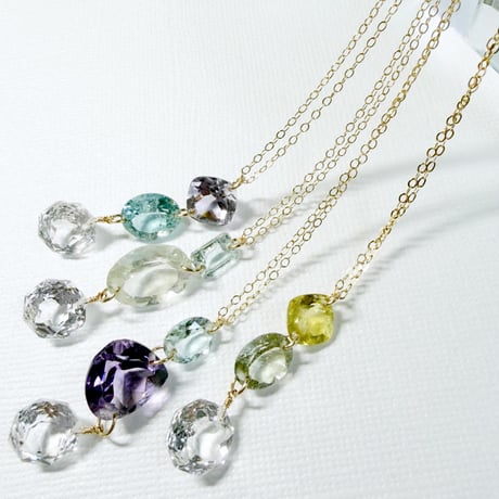 Three gemstones/14kgfネックレス