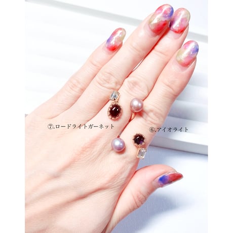 Ortensia Pearl×Candy gemstones/フォークリング 11号〜12号(✣ゴールドカラー金具)