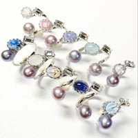 Ortensia Pearl×Candy gemstones/フォークリング 11号〜12号(✣シルバーカラー金具)
