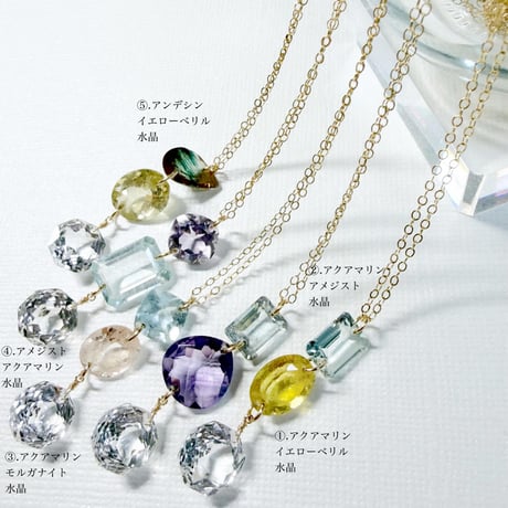 Three gemstones/14kgfネックレス
