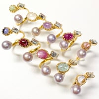 Ortensia Pearl×Candy gemstones/フォークリング 11号〜12号(✣ゴールドカラー金具)