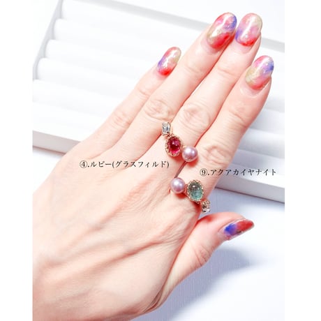 Ortensia Pearl×Candy gemstones/フォークリング 11号〜12号(✣ゴールドカラー金具)