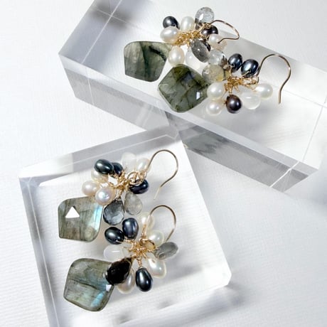 Labradorite×Pearl/ピアス イヤリング