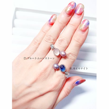 Ortensia Pearl×Candy gemstones/フォークリング 11号〜12号(✣シルバーカラー金具)