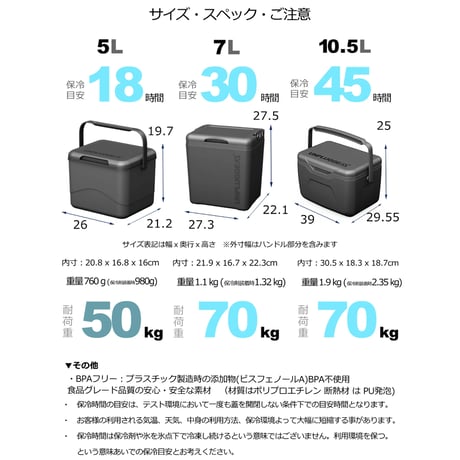 CHILL 7L クーラーボックス 縦型 小型 保冷剤付き 蓋裏に装着可能 ジェットブラック 黒