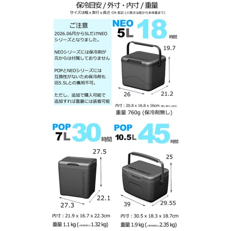 クーラーボックス 小型 5L ジェットブラック 黒 CHILL POP NEO シリーズ 【保冷剤あり or なし お選び可能】【訳ありアウトレットあり】