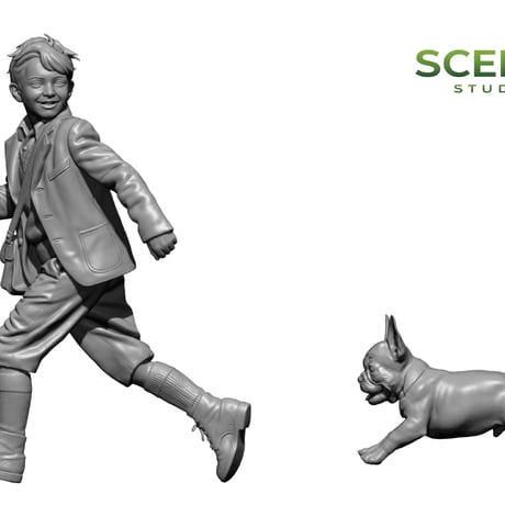 [SHIPPING AT SEP] 1:35 WWII 「チャイルド&パピー」走るフランスの子供とフレンチ・ブルドッグの子犬