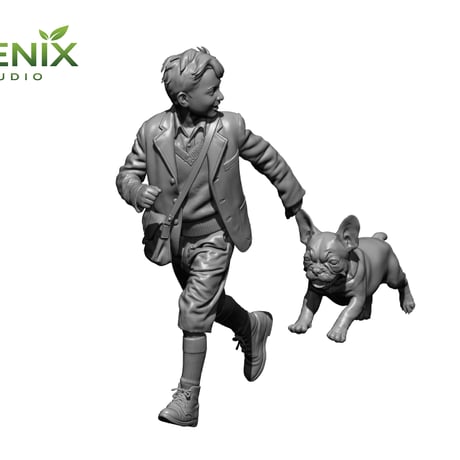[SHIPPING AT SEP] 1:35 WWII 「チャイルド&パピー」走るフランスの子供とフレンチ・ブルドッグの子犬