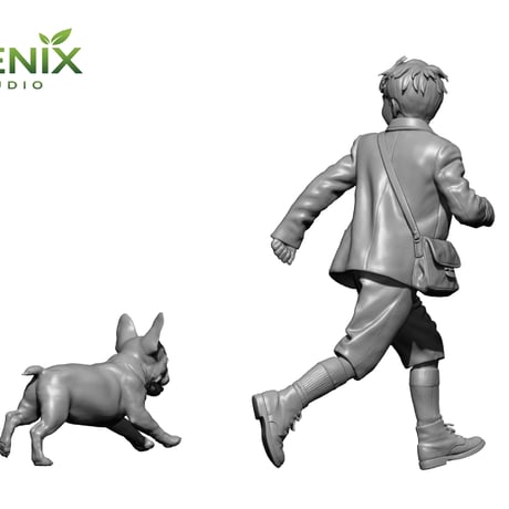 [SHIPPING AT SEP] 1:35 WWII 「チャイルド&パピー」走るフランスの子供とフレンチ・ブルドッグの子犬