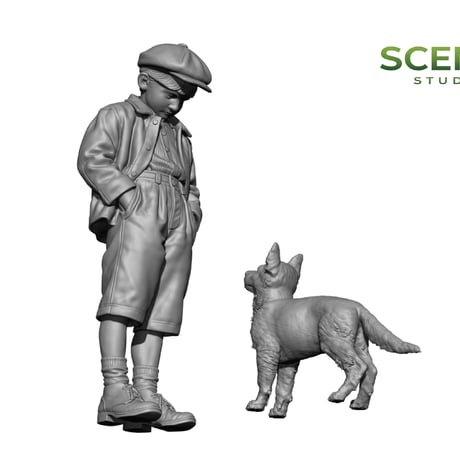 [SHIPPING AT SEP] 1:35 WWII 「チャイルド&パピー」ドイツの子供とジャーマン・シェパードの子犬