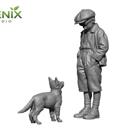 [SHIPPING AT SEP] 1:35 WWII 「チャイルド&パピー」ドイツの子供とジャーマン・シェパードの子犬