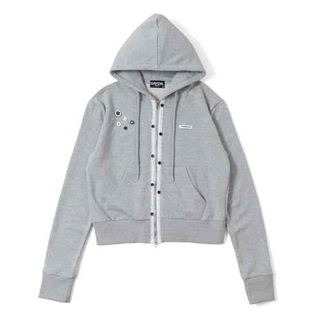 button logo lace doublezip hoodie