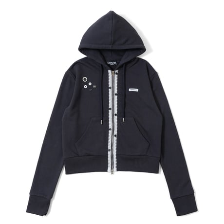 button logo lace doublezip hoodie
