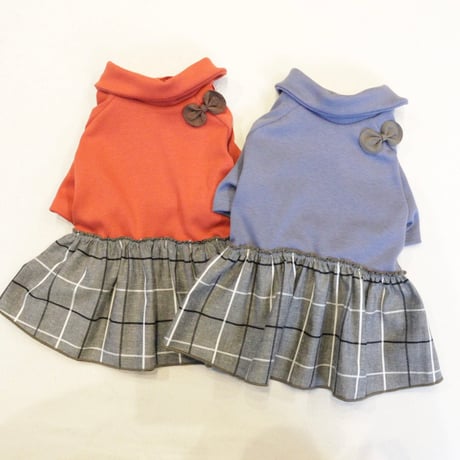 レッド×ダークグレーチェックのワンピース