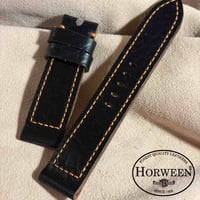 hor-295  HORWEEN アメリカンバイソン / ブラック 腕時計ベルト (ラグ22mm - バックル幅20mm)