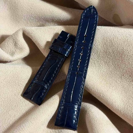 cro-2209 クロコダイル  腕時計ベルト ネイビー (ラグ幅20 mm - バックル幅18 mm)