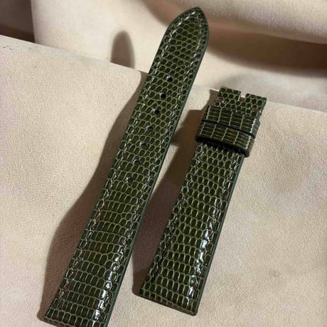 liz-385  リザード レザー 腕時計 ベルト オリーブ (ラグ幅19 mm - バックル幅16 mm)