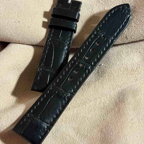 cro-2192 クロコダイル  腕時計ベルト ブラック (ラグ幅21 mm - バックル幅18 mm)
