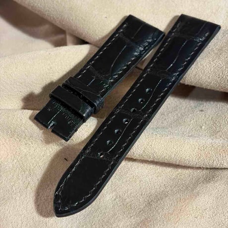 cro-2192 クロコダイル  腕時計ベルト ブラック (ラグ幅21 mm - バックル幅18 mm)