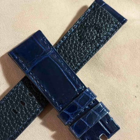 cro-2181 クロコダイル  腕時計ベルト グロス仕上げ ネイビー (ラグ幅24 mm - バックル幅22 mm)