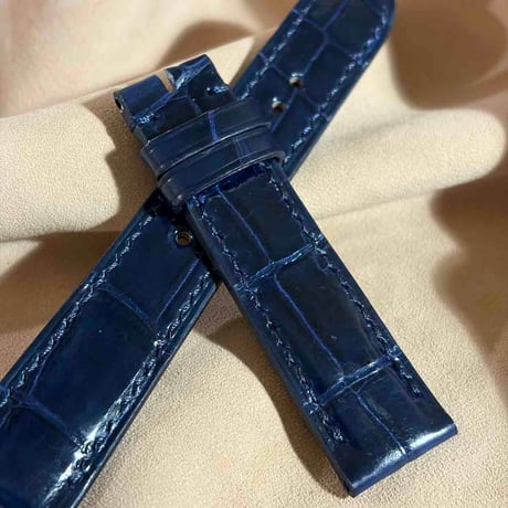 cro-2162 クロコダイル  腕時計ベルト グロス仕上げ ネイビー (ラグ幅20 mm - バックル幅18 mm)