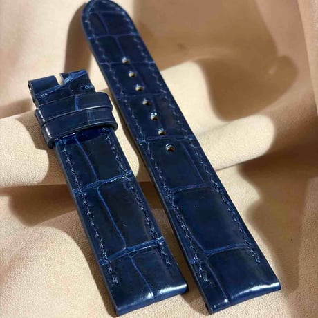 cro-2162 クロコダイル  腕時計ベルト グロス仕上げ ネイビー (ラグ幅20 mm - バックル幅18 mm)