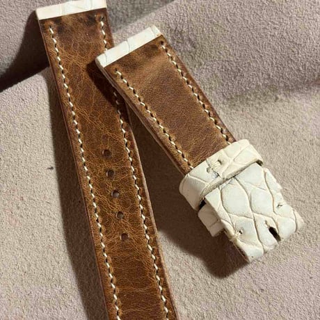exh-93 タンニン鞣しアリゲーター ヌバック仕上げ 腕時計ベルト  (ラグ幅22mm - バックル幅20mm)
