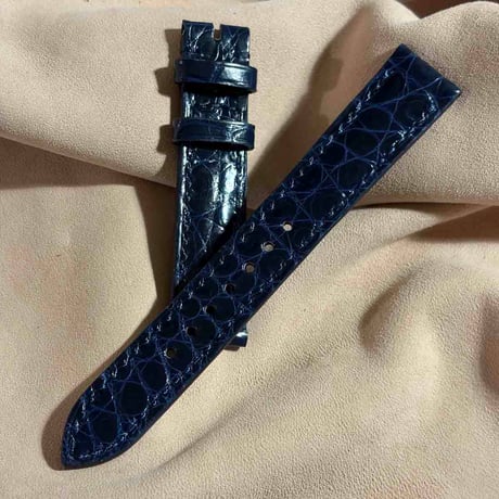 cro-2185 クロコダイル  腕時計ベルト グロス仕上げ ネイビー (ラグ幅18 mm - バックル幅16 mm)