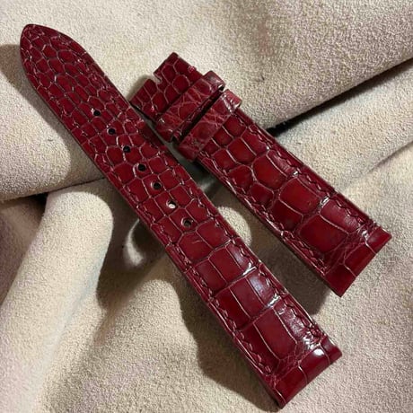 cro-2191 クロコダイル  腕時計ベルト レッドプルーン (ラグ幅21 mm - バックル幅18 mm)