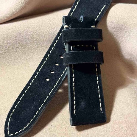 exh-107 ホエールレザー 腕時計ベルト ブラック  (ラグ幅24mm - バックル幅22mm)