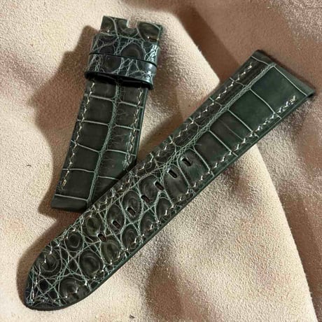 cro-2186 クロコダイル  腕時計ベルト グロス仕上げ オリーブ (ラグ幅26 mm - バックル幅22 mm)