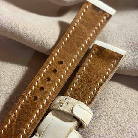 exh-91 タンニン鞣しアリゲーター ヌバック仕上げ 腕時計ベルト  (ラグ幅19mm - バックル幅16mm)