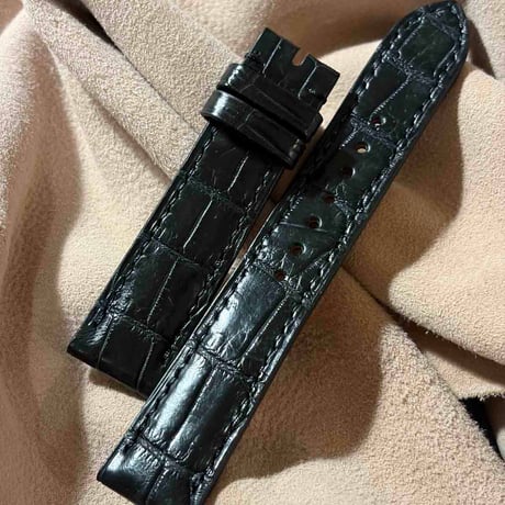 cro-2238  クロコダイル  腕時計ベルト ブラック (ラグ幅20 mm - バックル幅18 mm)