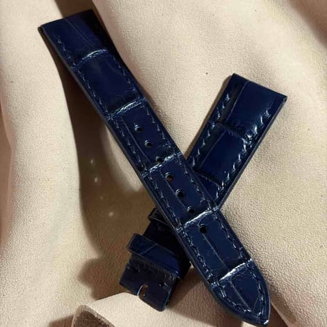cro-2202 クロコダイル  腕時計ベルト ネイビー (ラグ幅19 mm - バックル幅16 mm)