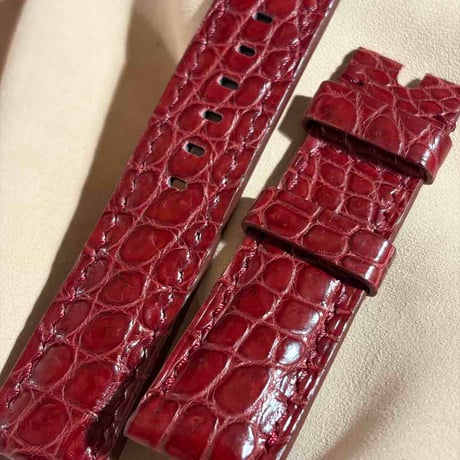 cro-2199 クロコダイル  腕時計ベルト レッドプルーン (ラグ幅22 mm - バックル幅20 mm)