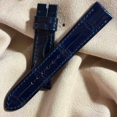 cro-2209 クロコダイル  腕時計ベルト ネイビー (ラグ幅20 mm - バックル幅18 mm)