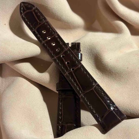 cro-2184 クロコダイル  腕時計ベルト グロス仕上げ ダークブラウ (ラグ幅18 mm - バックル幅16 mm)